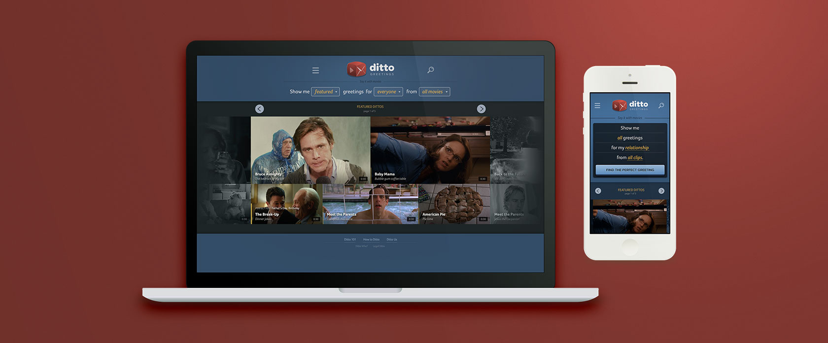 Ditto Greetings website and mobile app design