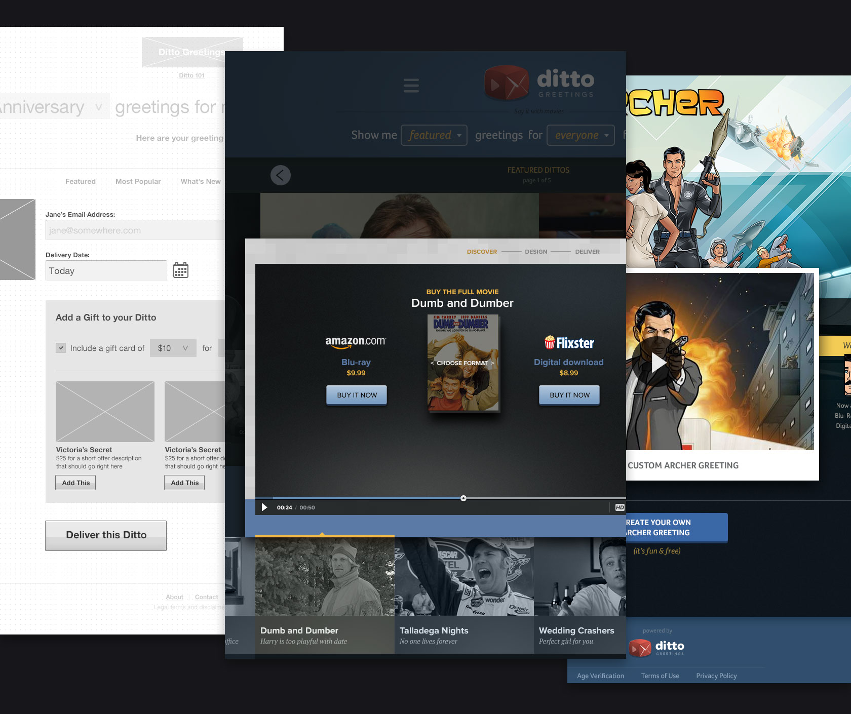 Ditto Greetings wireframes to full designs